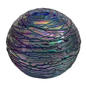 Glass Eye Studio Glass Paperweight GES Iridescent Threaded Textured Signed 1991